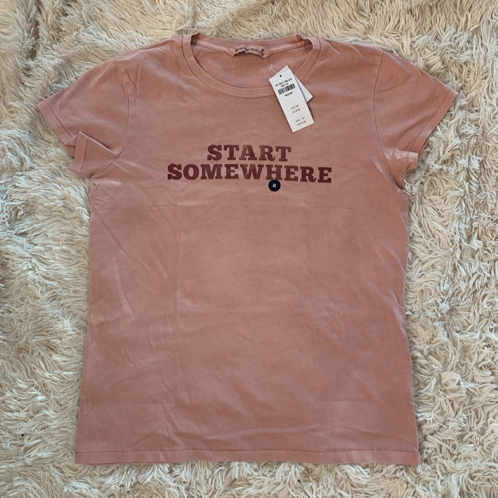 NWT pink abercrombie “start somewhere” shirt